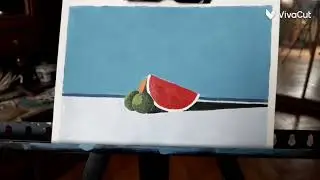 Арбуз с лаймом. Акрил, холст на картоне