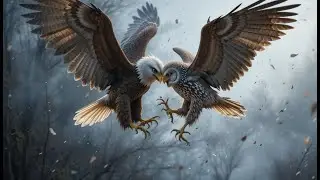 Eagle catches its worse enemy the Owl in his territory and forces him to leave