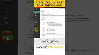 Activate Developer tab in Excel v 2010 and above