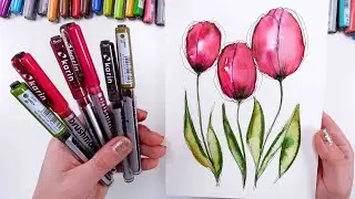 PAINT & DRAW like a pro ! Don't be afraid of MARKERS ! @karinmarkers how to paint Tulips