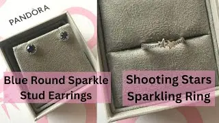 Pandora Blue Round Stud Earring and Shooting Stars Sparkle Ring