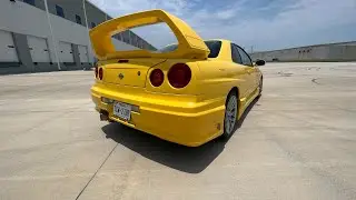 Yellow R34 Skyline GTT walk around in USA