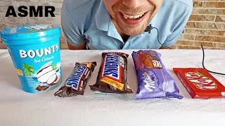 ASMR ICE CREAM PARTY | CANDY ICE CREAM BARS EATING (MILKA, SNICKERS, KITKAT, BOUNTY) MUKBANG