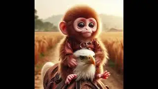 chubby  Cute small cute monkeys ride  Eagle near field in village setting.#AI #Lovely #shorts