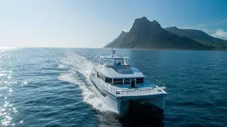 The Two Oceans 555 Power Catamaran on the water