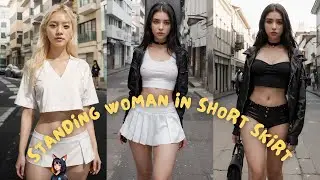 AI Look Book [4K]  #AI standing korean girl in short skirt, mini-skirt and walk down a street
