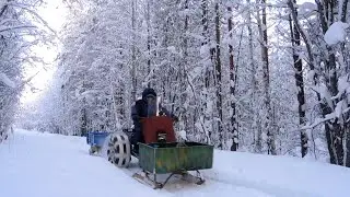 Самодельный снегоход. Прицеп для снегохода. Еду в лес.