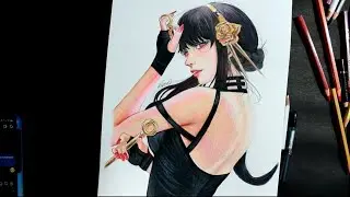Yor Forger in realism  with colourpencils/ speed drawing of yor/Timelaspe video tutorial .