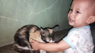 Bocah 1 setengah tahun ganggu kucing yang mau WIKWIK