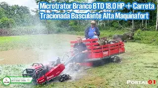 Microtrator Branco BTD 18.0 HP e Carreta Traçada 4x4: Desafio Com Muita Lama.