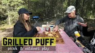 Family time in lake park with gas grill #outdoorcooking #familytime #camping