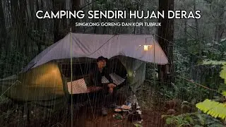 Solo Camping Heavy Rain Fried Cassava In Pine Forest Hanging Hammock Tent Night Cat P1