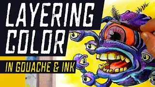How I Use Layers to Color This Fantasy Monster Illustration (India Ink & Gouache Timelapse)