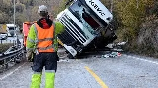 Trailer truck crash accident in Norway