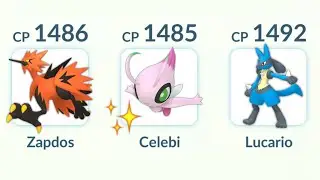 using Shiny (Zapdos, Celebi, Lucario) in Pokemon GO PvP.