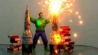 Experiment!! Car vs Hulk on fire. (Crushing crunchy & soft things by car)