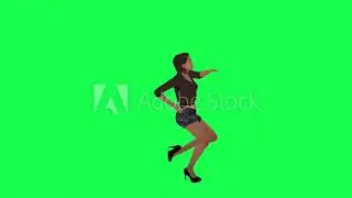 Happy woman in brown dress, high heels and black shorts walking from left angle with happy dance