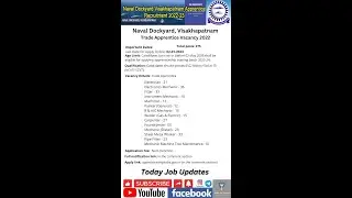 @todayjobupdates8454  Naval Dockyard, Visakhapatnam Trade Apprentice Recruitment - 275 posts