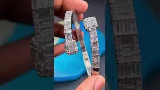 Princess Cut Dual Band Cubic Zirconia 18K Silver Cuff Kada Bracelet for Women