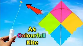 A4 paper colourfull kite , how to make A4 sheet kite , patang kese banate he