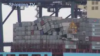 Storm-damaged Maersk Stepnica in Felixstowe