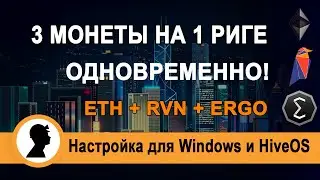 Майнинг трех монет одновременно. Настройка для HiveOS и для Windows.