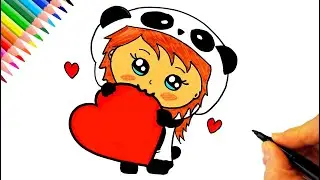 Sevimli Panda Şapkalı Kız Çizimi - Kız Çizimi - Kolay Kız Çizimi - Panda Girl Drawing Easy