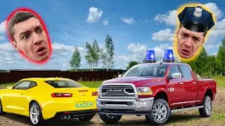 Funny COP on DODGE RAM 1500 TRX VS Mr. Nick on Chevrolet CAMARO | Racing for KIDS 13+