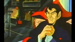 Dracula eating hamburger