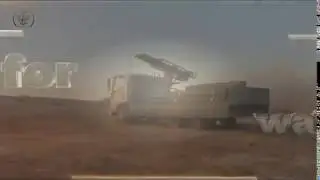 MLRS of 4 launch tubes with missiles "Grad" on the basis of 1.5 ton truck is firing
