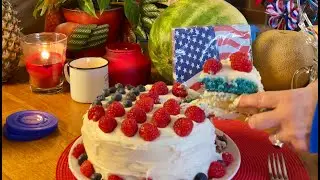 Baking 4th of July Cake! (Whispered version) Mixing~Stirring~Measuring~Patriotic dessert. ASMR
