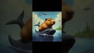capybara swims on a whale