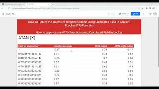 How to apply or use ATAN function using Calculated Field in Looker | 