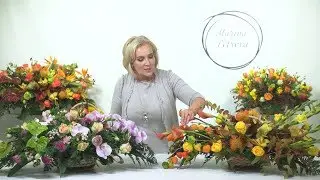 The preview of the master-class of Marina Petrova - a horizontal flower arrangement in a basket