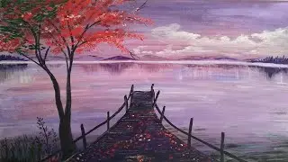 Easy drawing for beginners/Drawing lesson/Cherry tree near the shore\ Вишневое дерево у берега