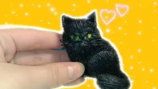 DIY черная КОШКА из ПОЛИМЕРНОЙ ГЛИНЫ 🐈🌺 Питомец для кукол! Cyp Ryb