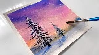 Winter Sunset Scenery | Watercolor Painting Tutorial | Easy Watercolor Painting
