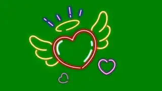 Neon Heart Flying Green screen video, Animated Green screen video