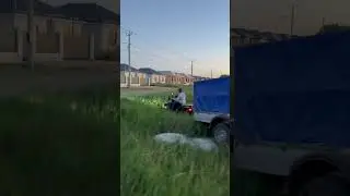 Синий прицеп по полям! Квадрик с прицепом!