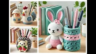 Cute pen holder knitted with wool (share ideas) #design #crochet #knitting