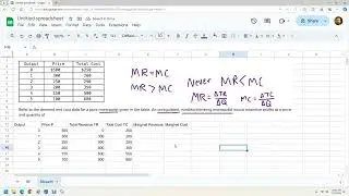 How to use Google Sheets to find profit maximizing price and quantity from a table monopoly problem