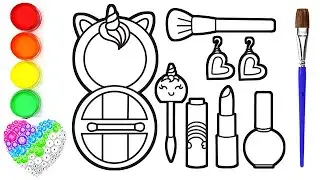 Cara Menggambar dan Mewarnai Makeup UNICORN Glitter Rainbow Makeup tools coloring and drawing