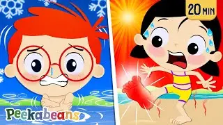 Beach Day, Hot And Cold Song ☀️❄️ 🥵🥶  | Learning opposites with Nursery Rhymes @PeekabeansKidsSongs