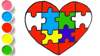 Heart Puzzle Drawing,  Painting, Coloring for kids & Toddlers | How to Draw a Heart Puzzle for kids.