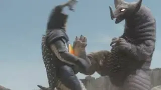 Gomora kicks Zetton's chest! (loop)
