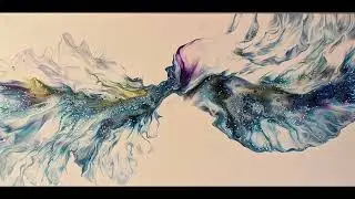 A beautiful dutch pour painting with blues, gold and purple | dutch pour technique.