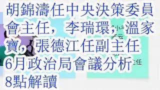 胡锦涛任中央决策委员会主任，李瑞环，温家宝，张德江任副主任。6月政治局会议分析，8点解读。