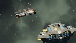 Space Engineers - 1 Battleship vs 6 Frigates (Homeworld Pack Mod) Weapons testing