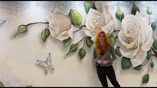 ART SOL Белые розы в спальне, стена
