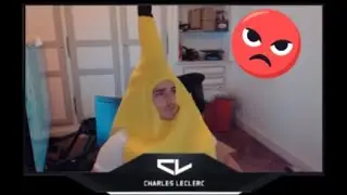 Charles Leclerc Wears a Banana Outfit after being Challenged by a Fan and plays Fortnite and F1 live